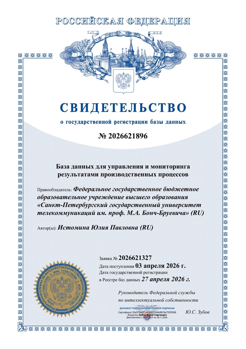 База данных для управления и мониторинга результатами производственных процессов
